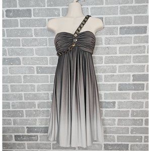 Cache Gray Ombre Womens Sz 2 Jeweled Beaded Strap Flowy Lined Midi‎ Dress